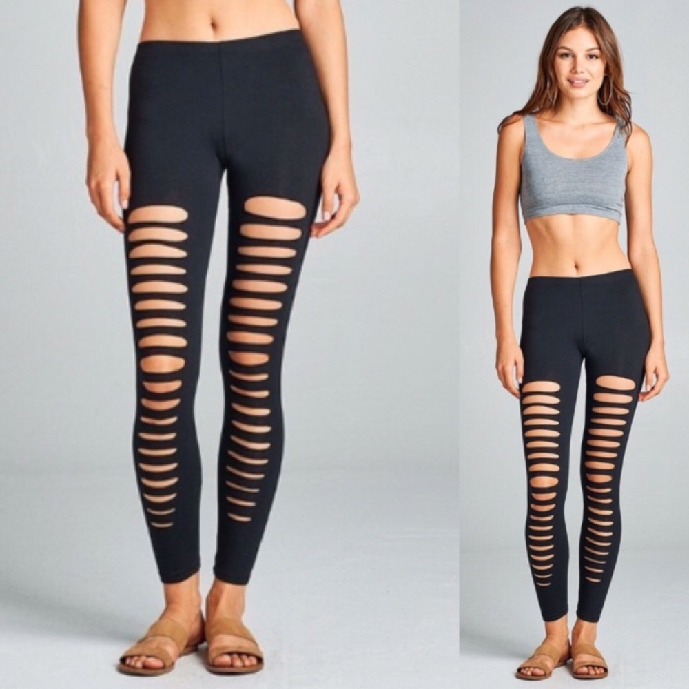Black Ladder Cut Out Leggings